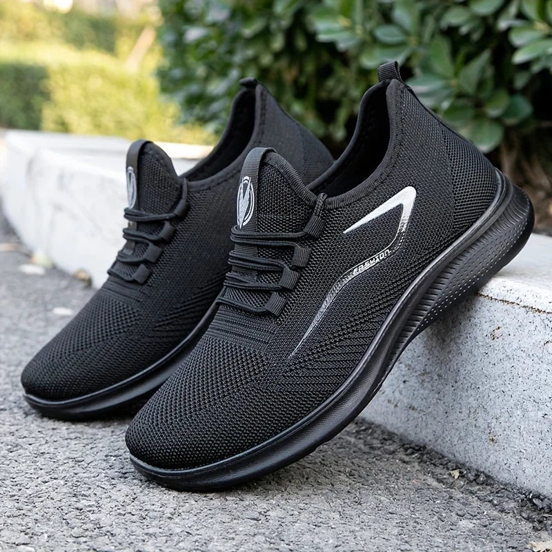 Breathable Lightweight Men's Knit Sneakers Slip Resistant Training Shoes for Running Basketball Black White Sports Shoes PU Sole