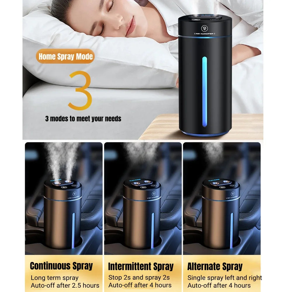 Dual Spray Car Air Humidifier Purifier Aluminium Alloy Essential Oil Diffuser 380ml Air Freshener for Auto Home Accessories