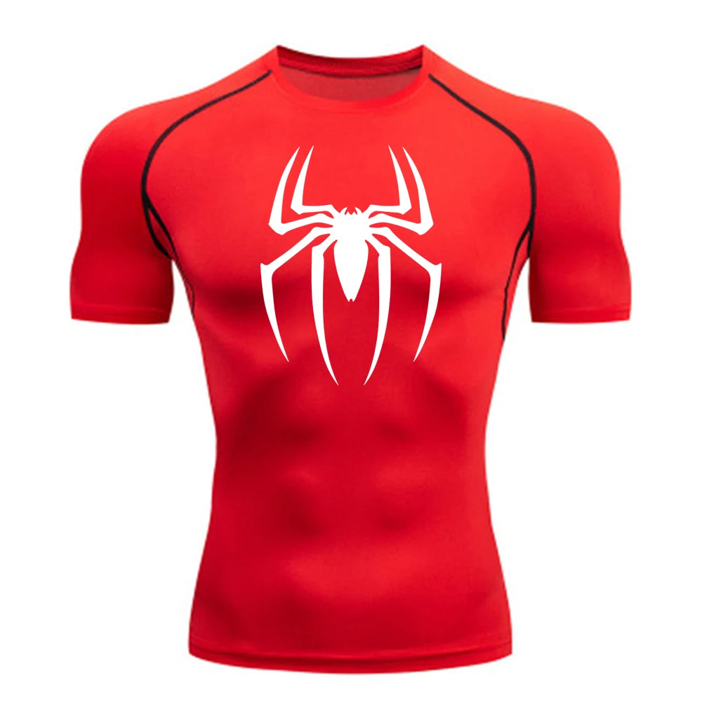 2025 Men's Spider Print Compression Shirt, Quick Dry T-Shirt, Gym Running Jersey, Breathable Short Sleeve, Spring, Summer, S-3XL