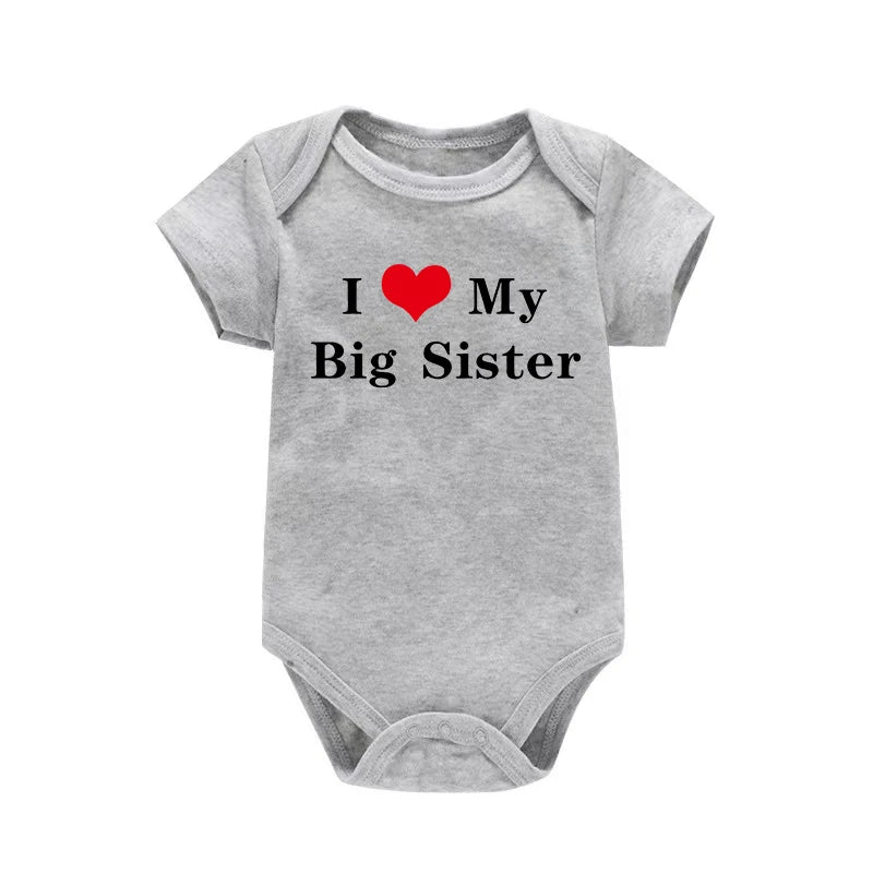 I LOVE MY Big SISTER and Brother Letter Printed Baby Outfit Newborn Short-sleeved Jumpsuit Casual Infant Romper Oneises