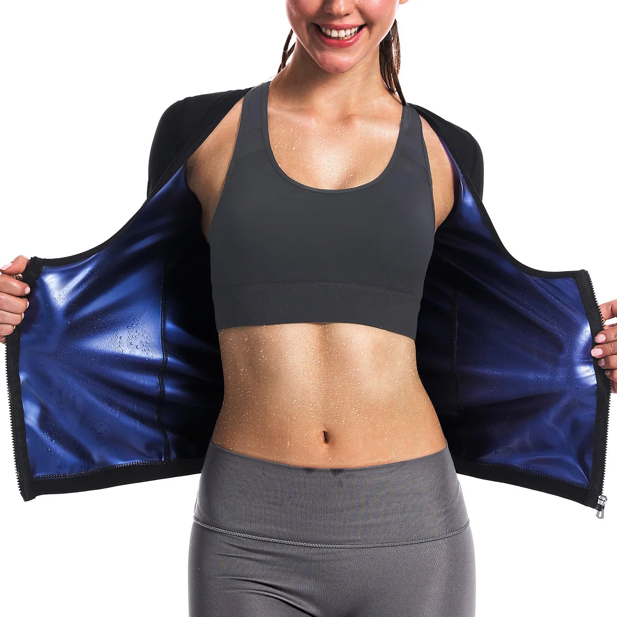 Sauna Suits for Women Weight Loss Slimming Sweat Vest Waist Trainer Fitness Body Shaper Zipper Fat Burn Trimmer Tops