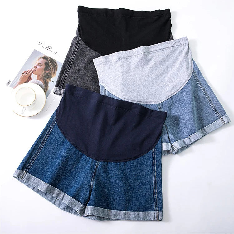 Large Size Maternity Shorts High Waisted Elastic Pregnancy Denim Pants Summer Short Jeans for Pregnant Women