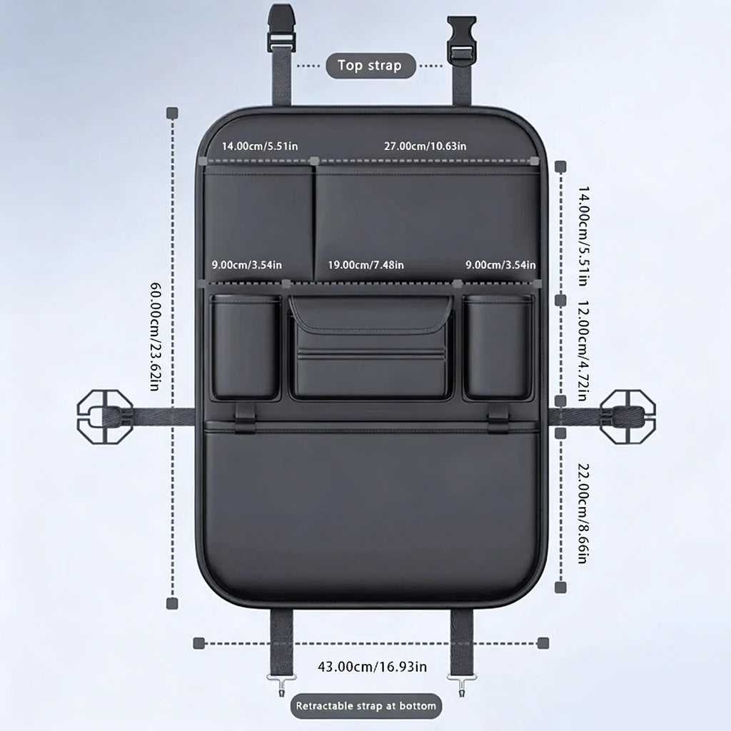 6-Pocket Car Seat Back Storage Bag Wear-Resistant Car Backseat Organizer Tissue/Cup Holder Waterproof Anti-Kick Pad