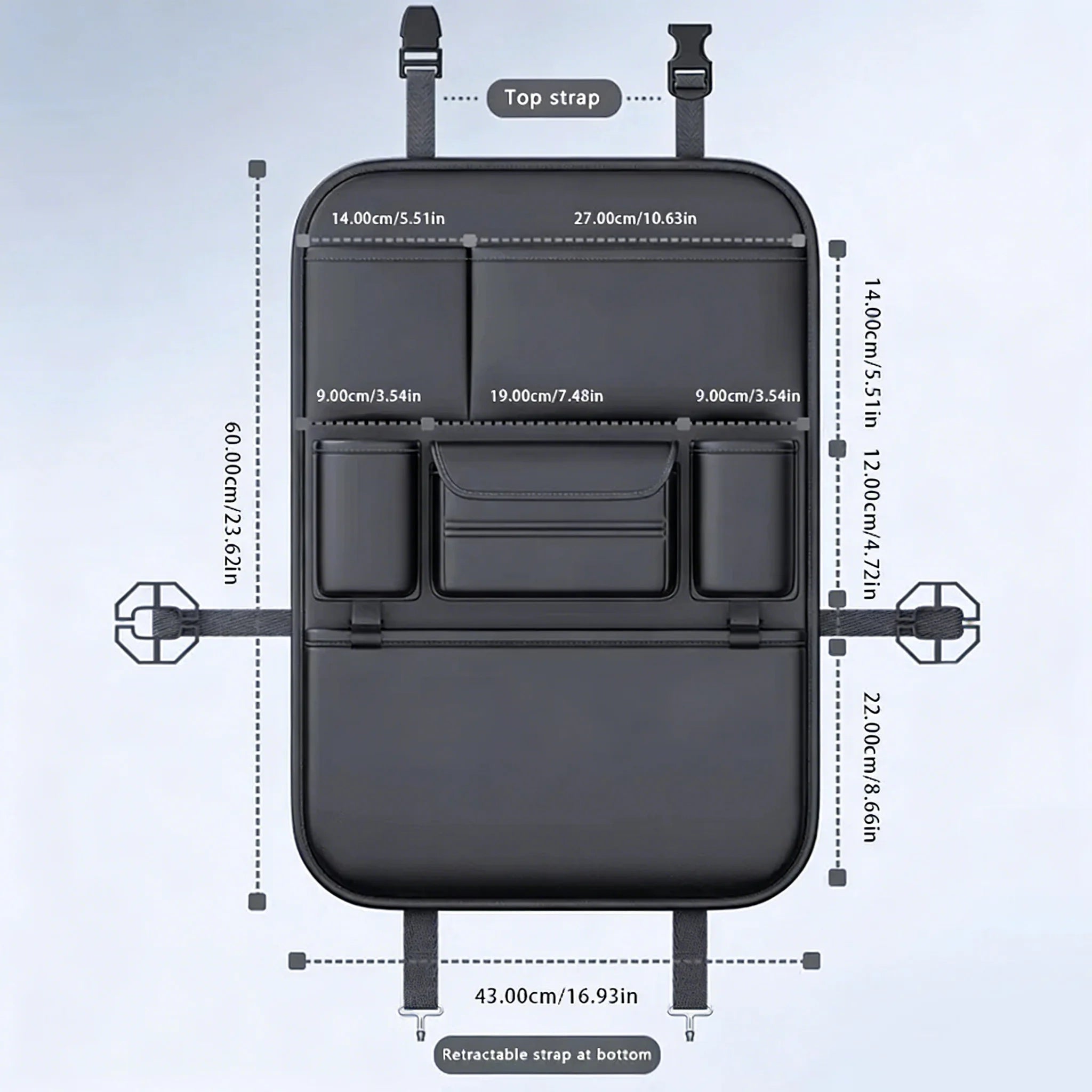 6-Pocket Car Seat Back Storage Bag Wear-Resistant Car Backseat Organizer Tissue/Cup Holder Waterproof Anti-Kick Pad