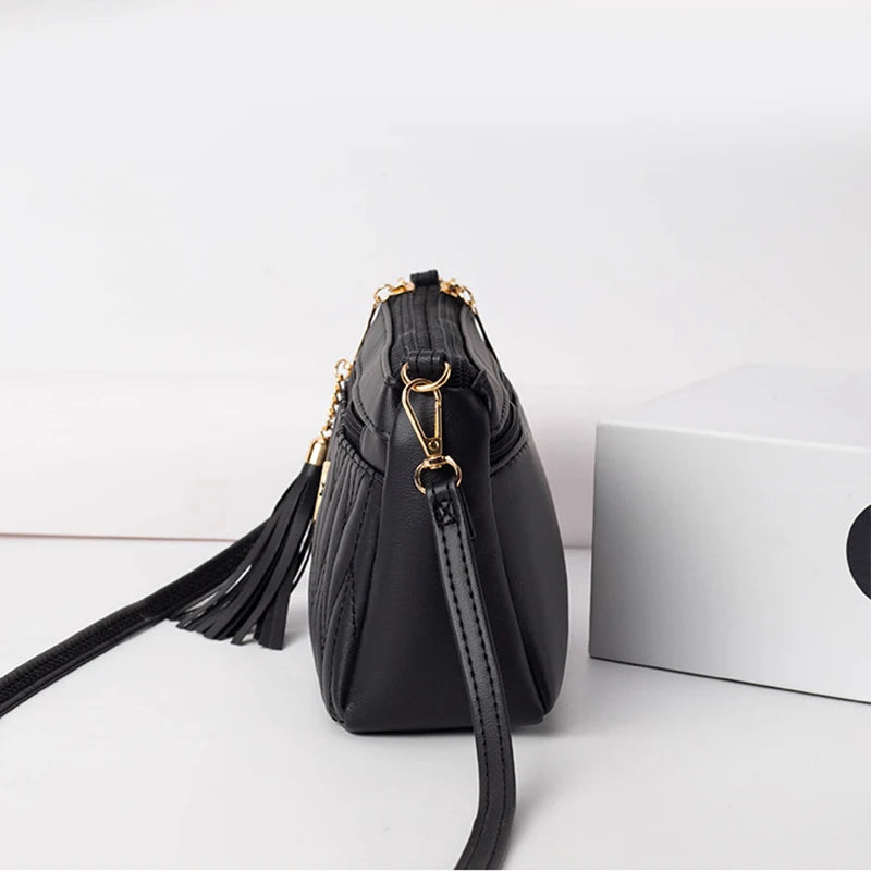 Large Capacity New Fashion PU Leather Crossbody Bags Women Zipper Shoulder Bag Embroidery Thread Purse and Handbags