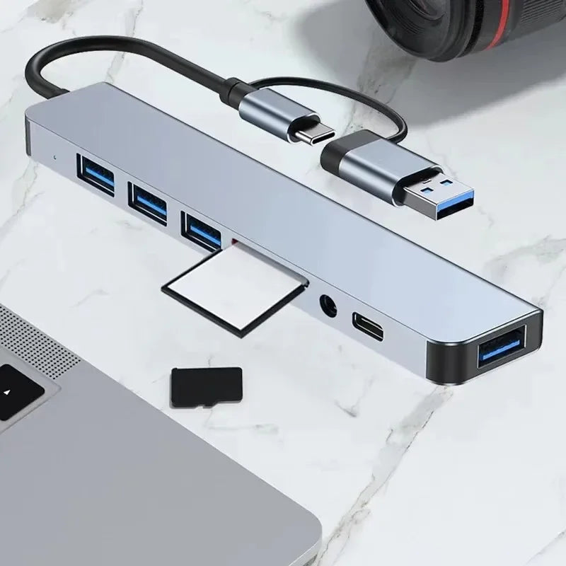 8 In 1 USB Type-C  HUB with Reader Splitter Card USB 3.0 USB 2.0 SD/TF Splitter Card Reader Docking Station for HUAWEI Xiaomi PC