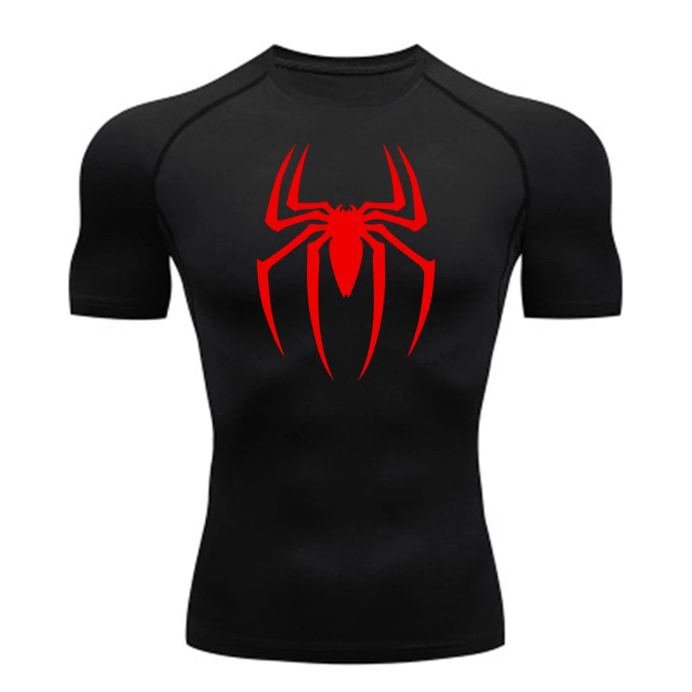 2025 Men's Spider Print Compression Shirt, Quick Dry T-Shirt, Gym Running Jersey, Breathable Short Sleeve, Spring, Summer, S-3XL