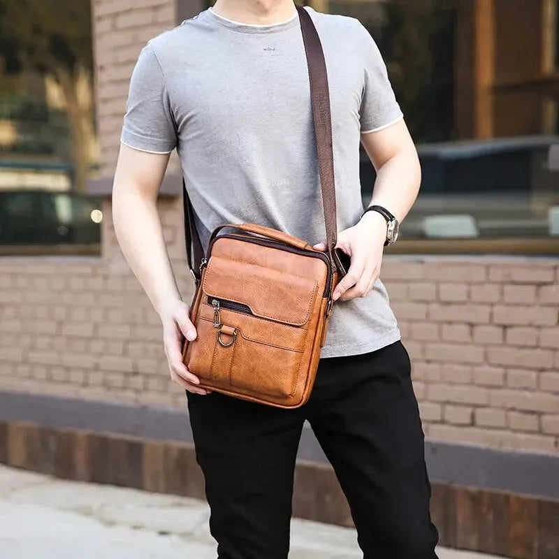 Luxury Brand Vintage Crossbody Bag Leather Shoulder Bag For Men Handbags Brown Black Business Messenger Side Bag Male Flap