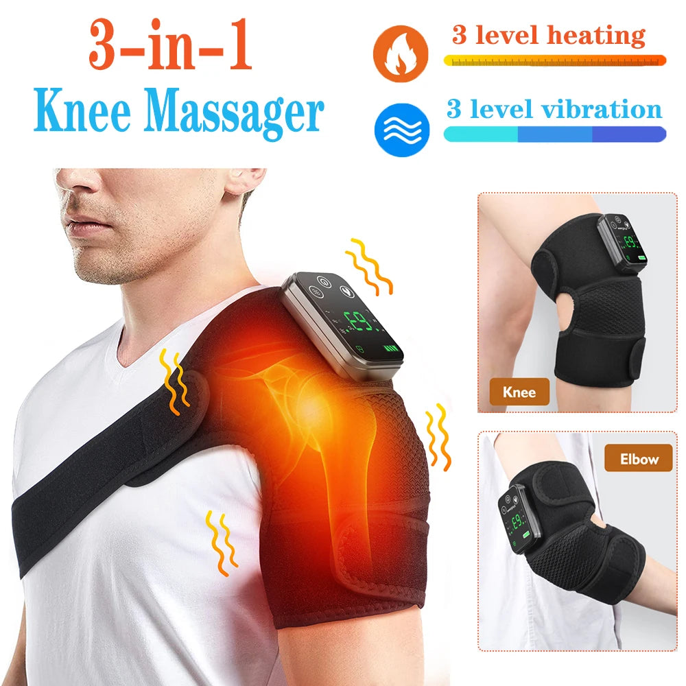 3 in 1 Cordless Thermal Knee Pad Knee Shoulder Massager Vibration Leg Arm Joint Brace Muscle Relax Joint Brace Muscle Relaxation