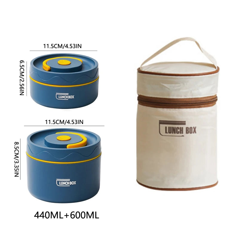 304 Stainless Steel Insulated Lunch Box with Storage Bag Portable Double-layer Covered Lunch Box Office Student Sealed Lunch Box