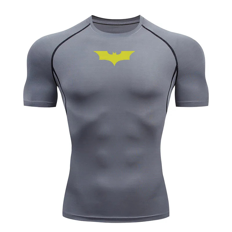 Bat Printed Men's Tight T-Shirt Running Compression Compression T Shirt Gym Fitness Jogging Short Sleeve Male Casual Shirt Tops