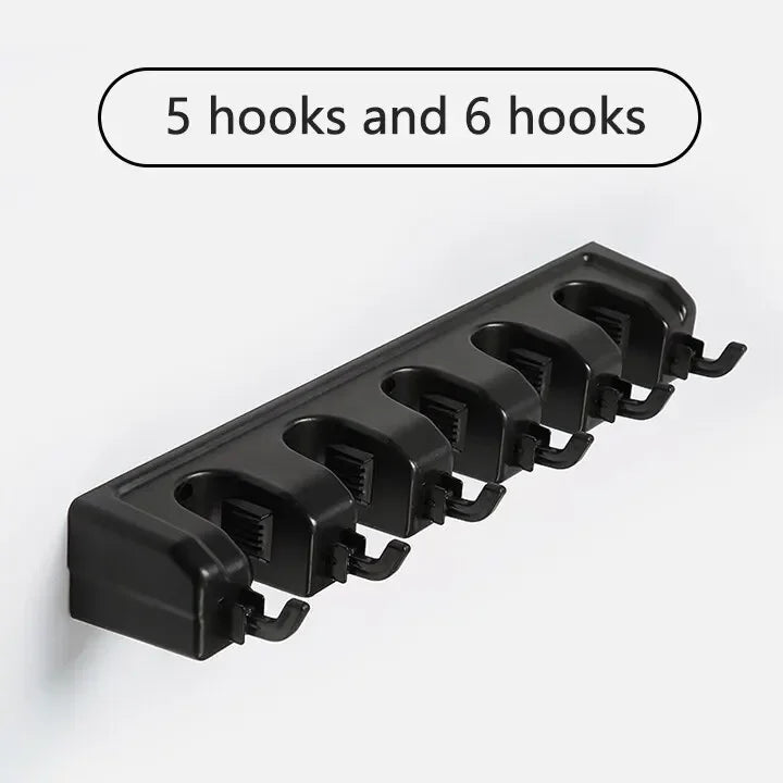 Wall Mounted Mop Holder 3/4/5 Position Multi-Functional Broom Pendant Shelf Home Kitchen Storage Black Magic Plastic Mop Holder