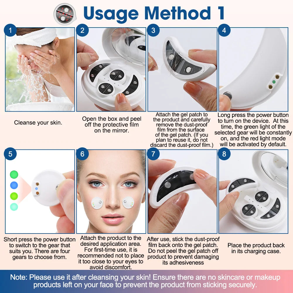 660nm Red Light Eye Massager with EMS Anti-Aging Eye Care Device Reduce Bags & Dark Circles Portable Eye Rejuvenation Pads