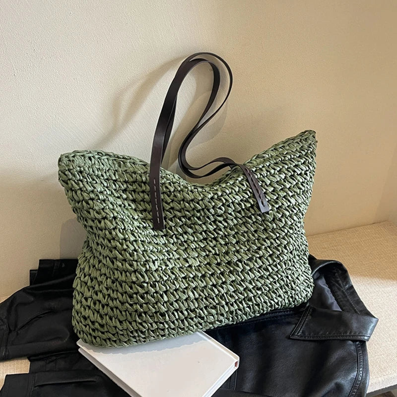 Straw Woven Tote Bags Casual Large Luxury Design Capacity Handbag Beach Shoulder Simple Women's Bag Shopping Summer bolsos