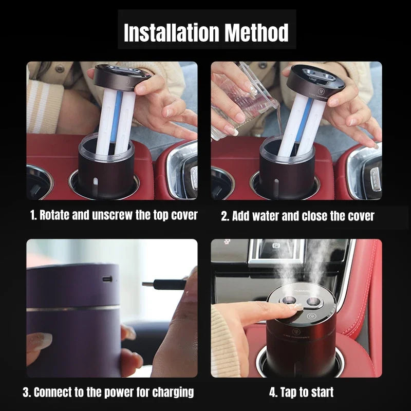 Dual Spray Car Air Humidifier Purifier Aluminium Alloy Essential Oil Diffuser 380ml Air Freshener for Auto Home Accessories