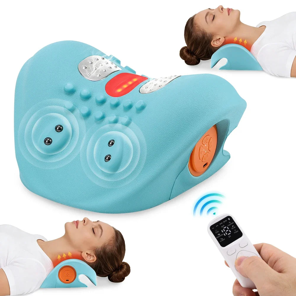 Electric Neck and Shoulder Massager Heating Pillow for Muscle Relaxation 6 Modes Cervical Traction Massage Back Neck Stretcherr