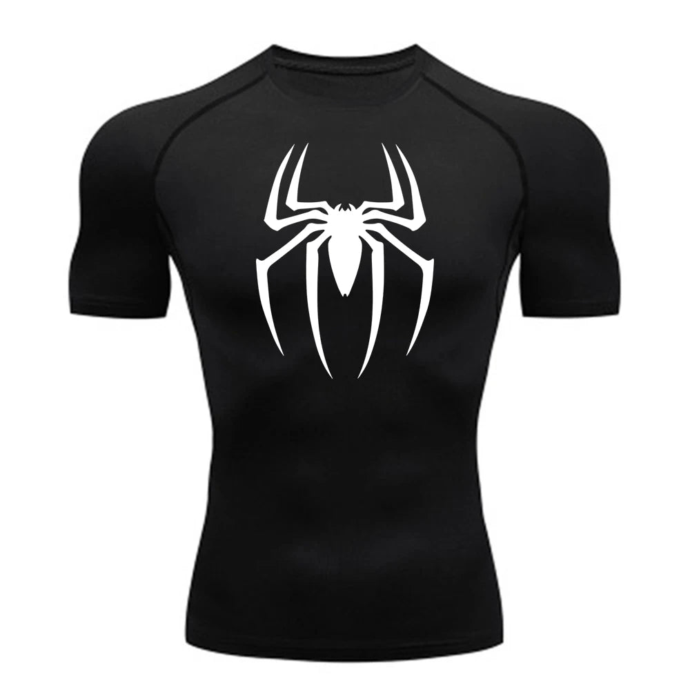 2025 Men's Spider Print Compression Shirt, Quick Dry T-Shirt, Gym Running Jersey, Breathable Short Sleeve, Spring, Summer, S-3XL