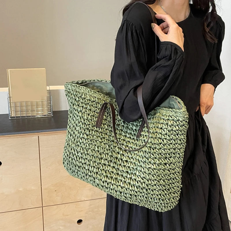 Straw Woven Tote Bags Casual Large Luxury Design Capacity Handbag Beach Shoulder Simple Women's Bag Shopping Summer bolsos