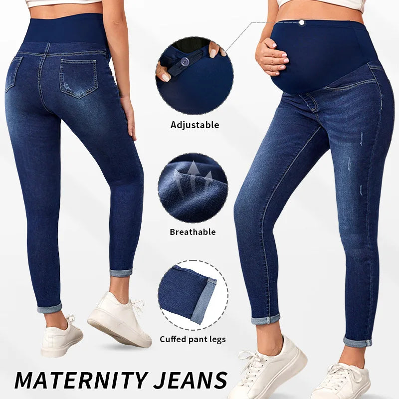 Pregnant Women's Jeans - High-Waisted  Padded  Elasticated Maternity Pants