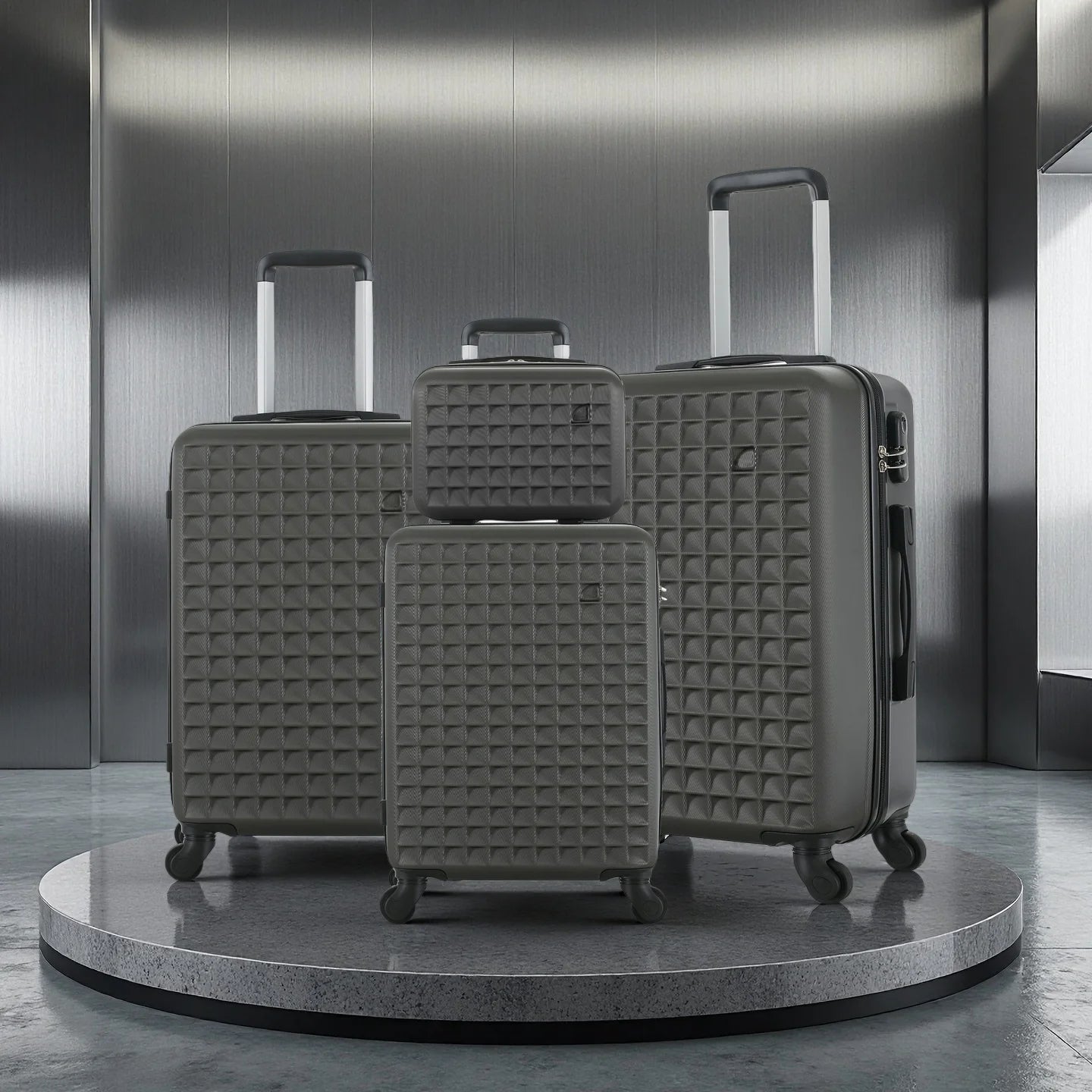 4-Piece ABS Hardside Spinner Luggage Sets (18/23/27 Inch + 13 Inch Cosmetic Case) – Lightweight Suitcase Sets with 3-Digit Combi