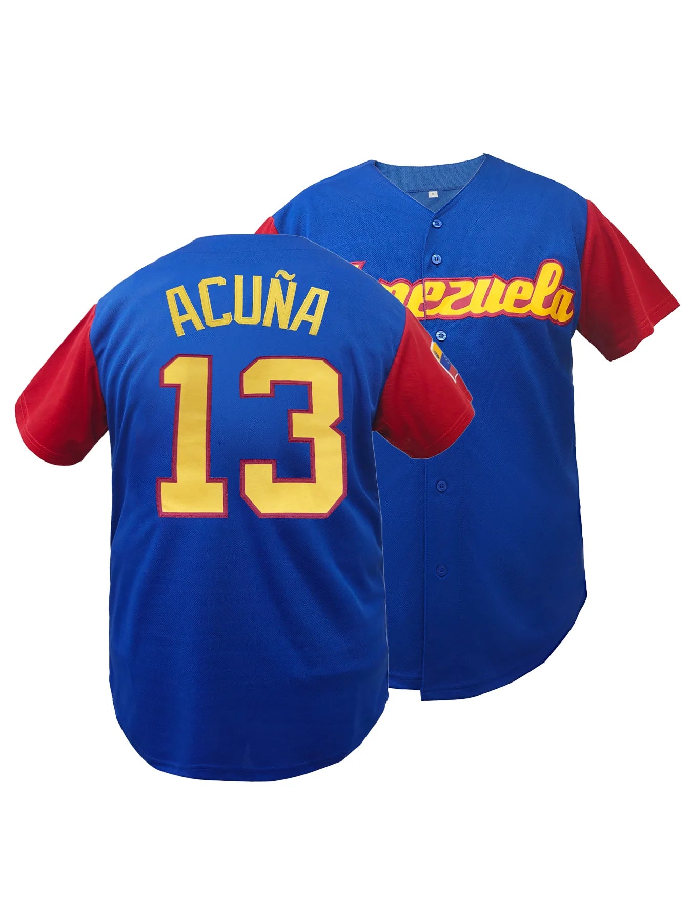 Men's #13 Venezuela Color Block Baseball Jersey Classic Retro Letter Embroidery Breathable Sportswear Short Sleeve T-Shirt