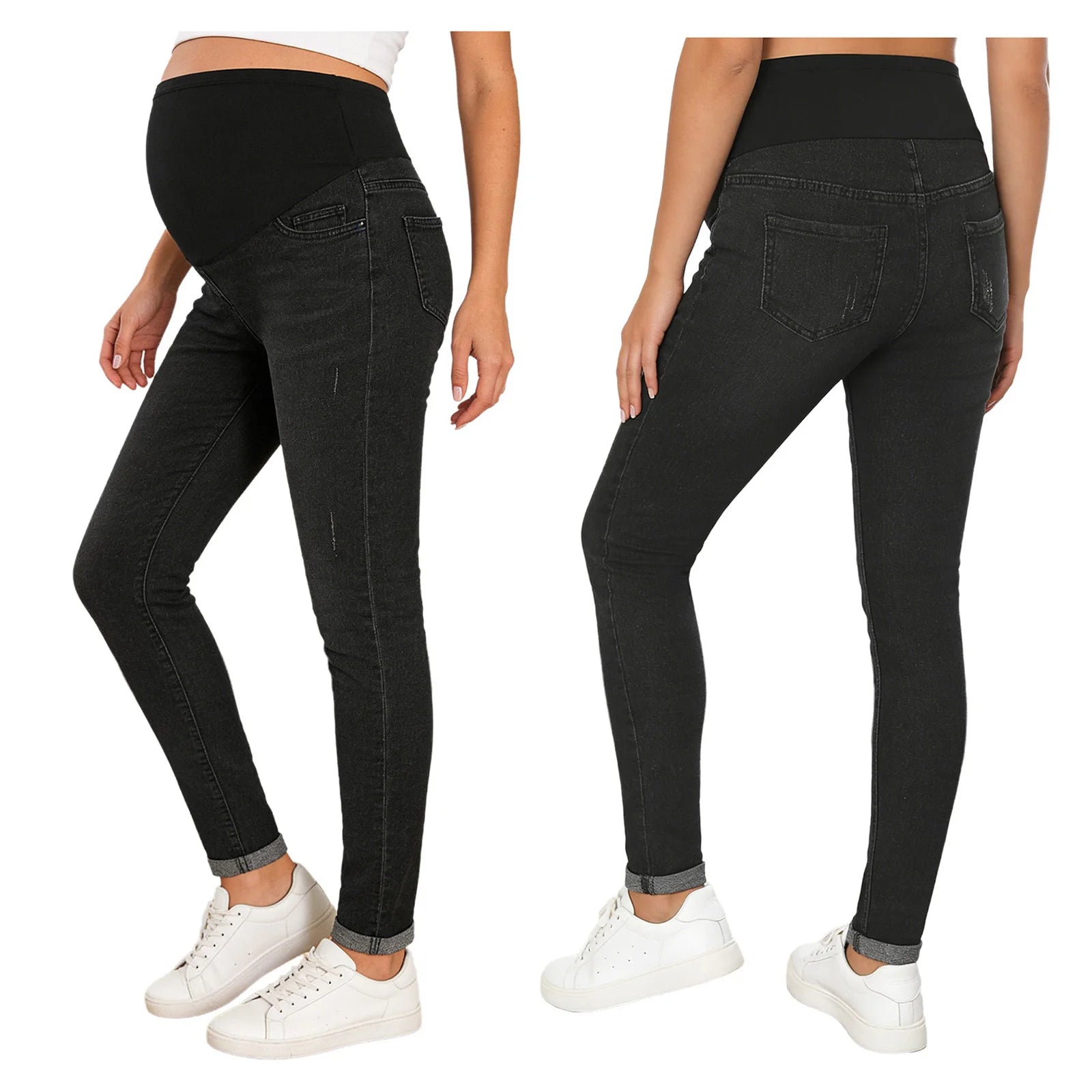 Women's Maternity Flared Jeans Over-the-Belly Stretch Pregnant Bell-Bottom Denim Pants with Pockets Casual Pregnancy Clothes