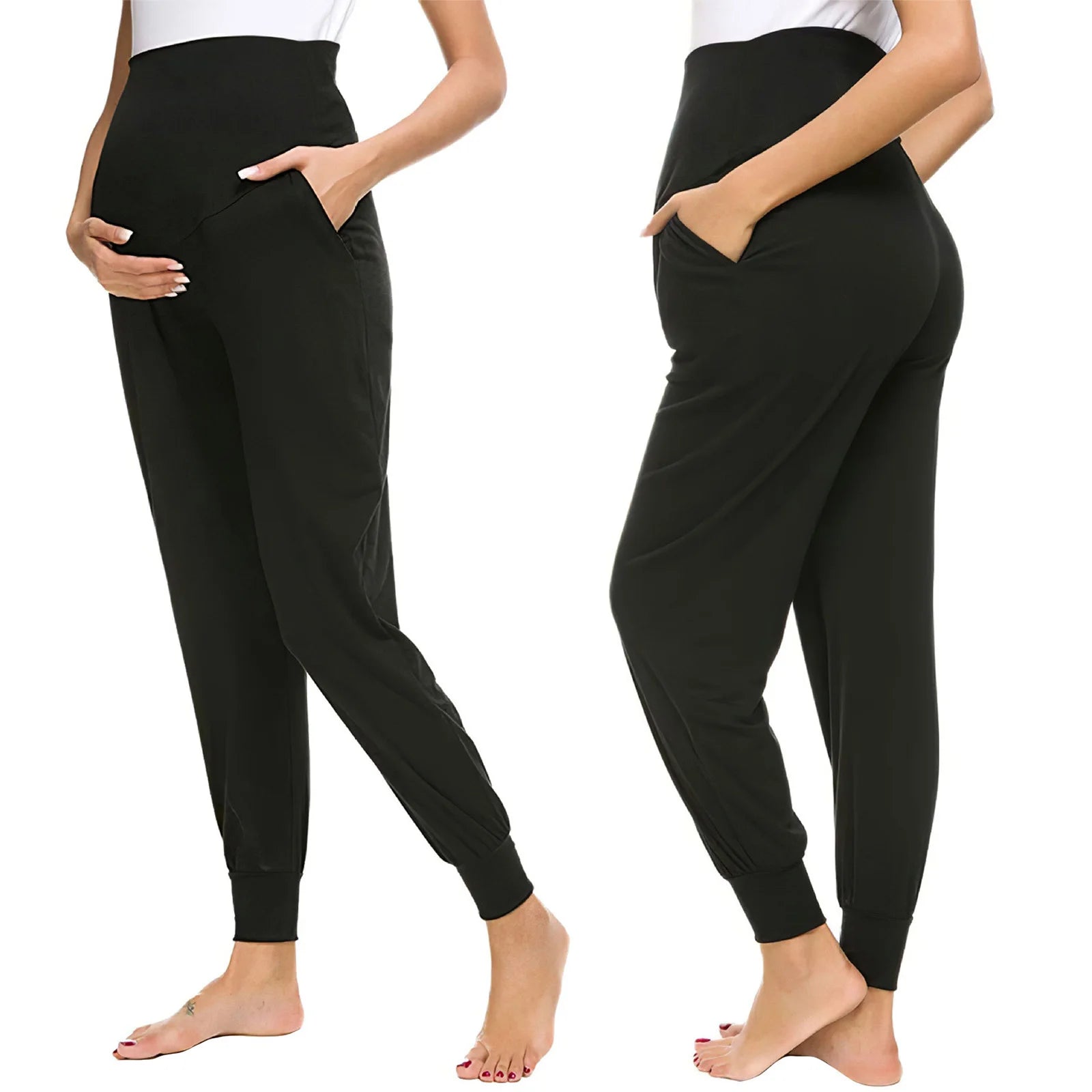 Women's Maternity Flared Jeans Over-the-Belly Stretch Pregnant Bell-Bottom Denim Pants with Pockets Casual Pregnancy Clothes
