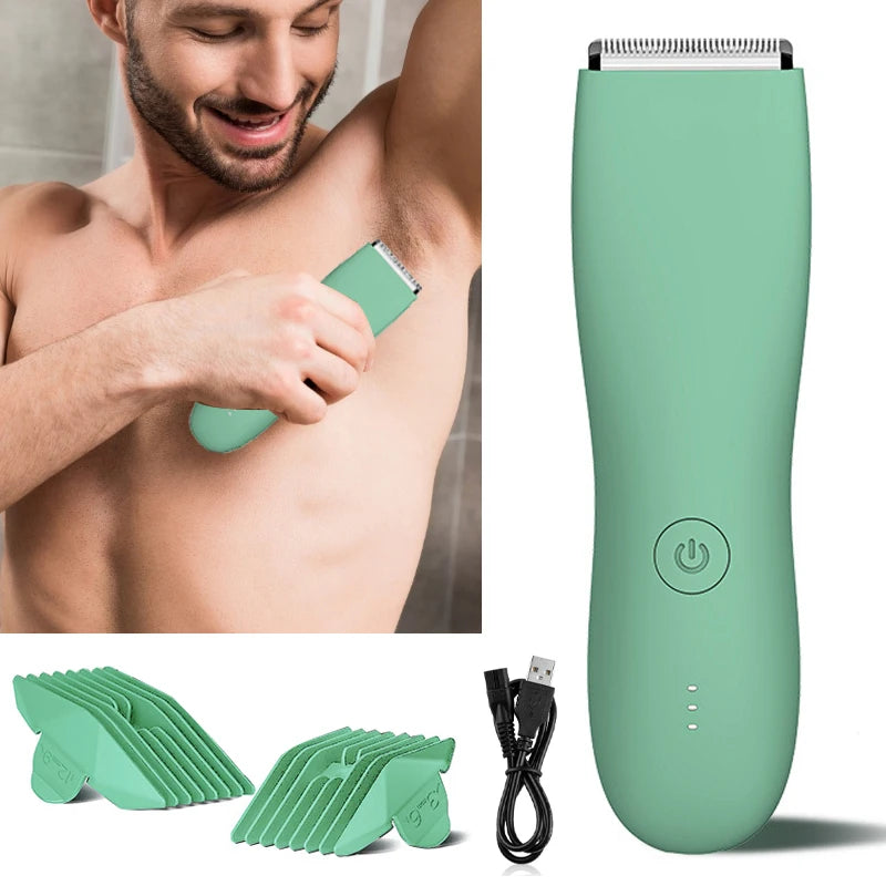 Body Hair Trimmer for Men Balls Waterproof Green Electric Shaver Trimmer Machine for Man Shaving Groin Trimmers Sensitive Areas