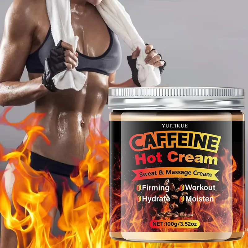 Caffeine Hot Cream 100g - Thermogenic Sweat & Massage Cream, Tightens & Moisturizes for Workout Body Sculpting