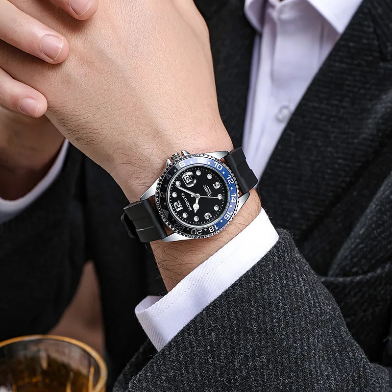 Fashion Men Business Watches Casual Silicone Band Calendar Quartz Watch Steel Wristwatch for Male Clock Reloj Hombre