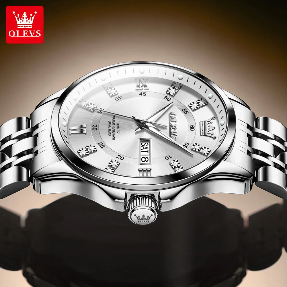 OLEVS Brand watch steel band stereo dial double calendar quartz watch waterproof men's watch 3620