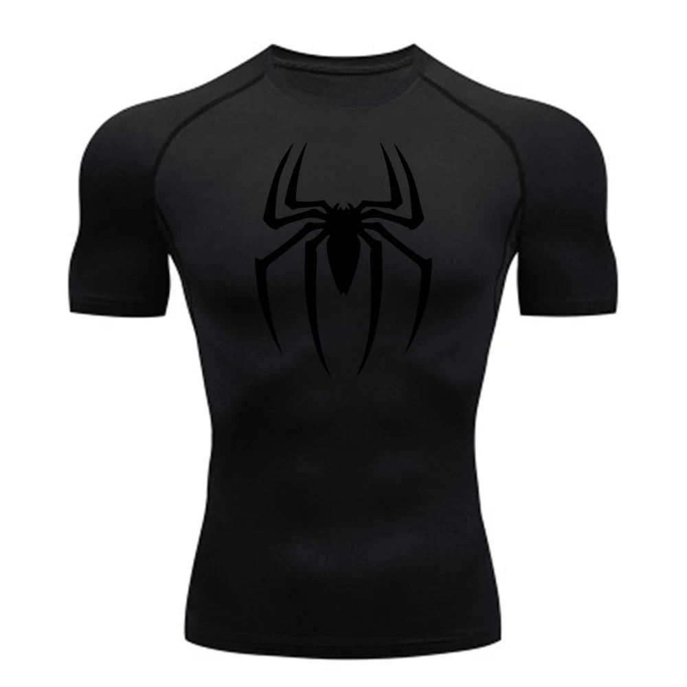 2025 Men's Spider Print Compression Shirt, Quick Dry T-Shirt, Gym Running Jersey, Breathable Short Sleeve, Spring, Summer, S-3XL