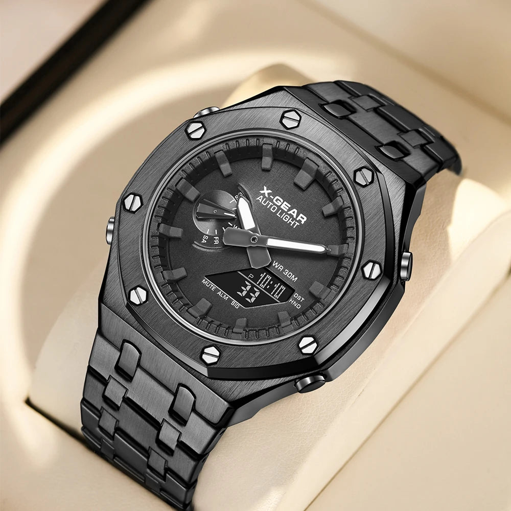 X-GEAR Fashion Casual Business Quartz Watch Waterproof Wristwatch  Mens Sports Watches Business Man Electronic Watch Multi functional