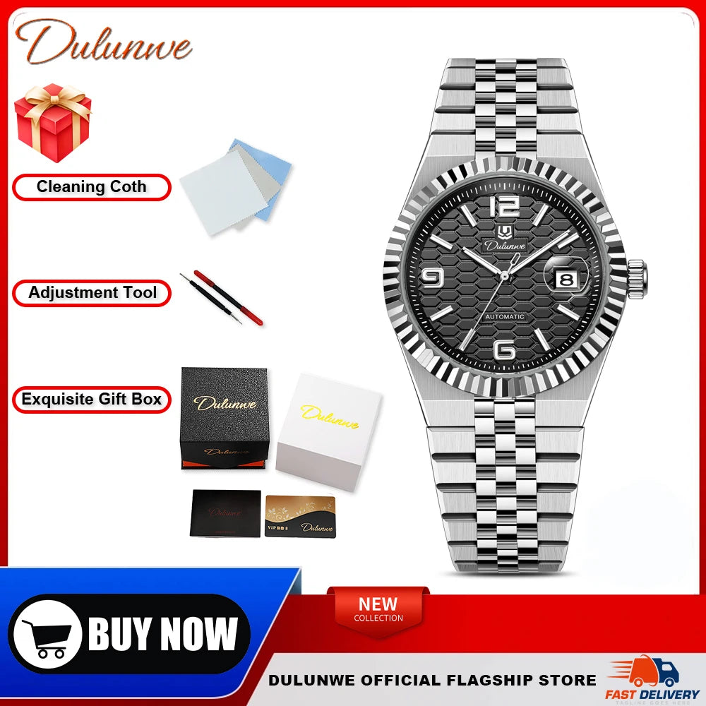 Luxury Automatic Mechanical DULUNWE Men's Watch Date Man Watch Waterproof Luminous Business Watches For Men Reloj