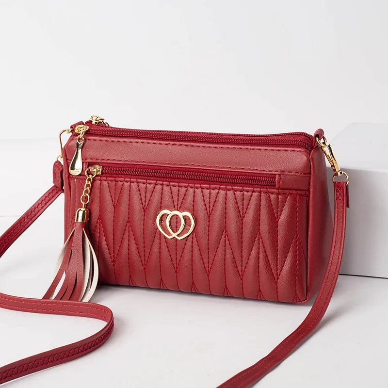 Large Capacity New Fashion PU Leather Crossbody Bags Women Zipper Shoulder Bag Embroidery Thread Purse and Handbags
