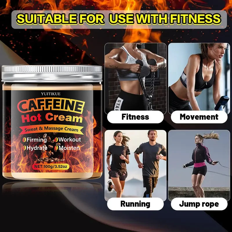 Caffeine Hot Cream 100g - Thermogenic Sweat & Massage Cream, Tightens & Moisturizes for Workout Body Sculpting
