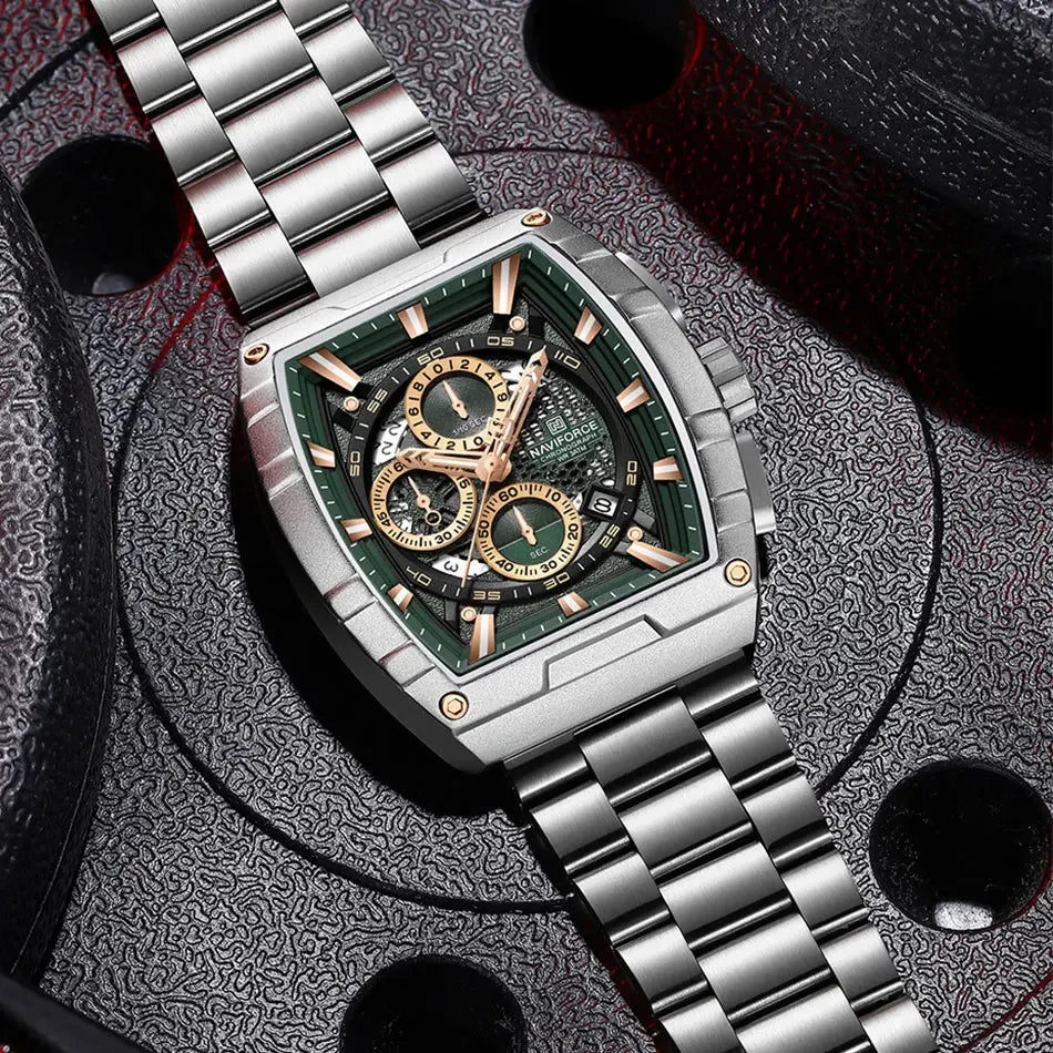 NAVIFORCE Luxury Tonneau Quartz Wristwatch Top Brand Men's Watches Waterproof Chronograph Watch for Men 2025 Auto Date Clock