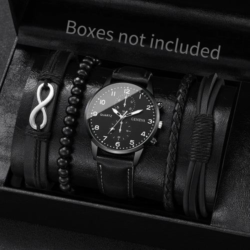 4/5PCS Fashion Men's Watches Man Business Quartz Wristwatch Vintage Leather Bracelets Set Reloj Hombre（Without Box）