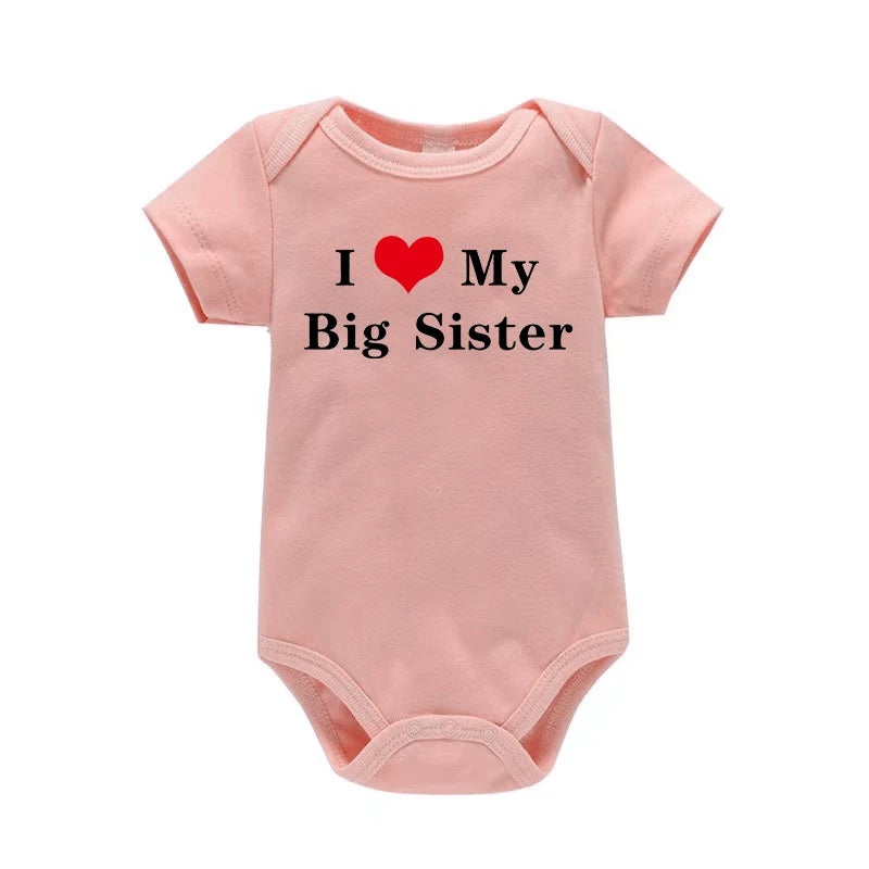 I LOVE MY Big SISTER and Brother Letter Printed Baby Outfit Newborn Short-sleeved Jumpsuit Casual Infant Romper Oneises