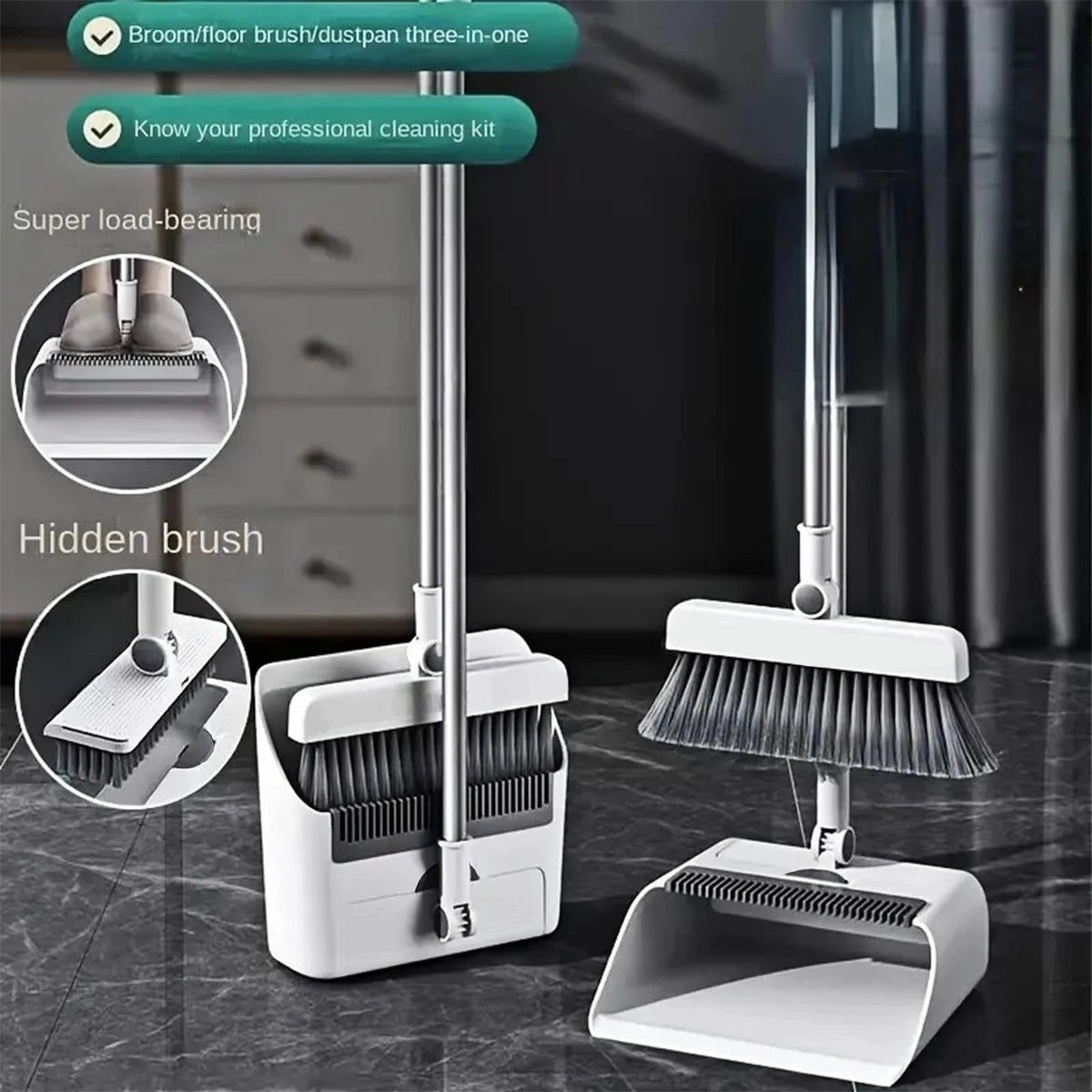 3in 1 Broom and Dustpan Set Floor Brush Long-handled Broom And Dustpan For Home Office School Dorm