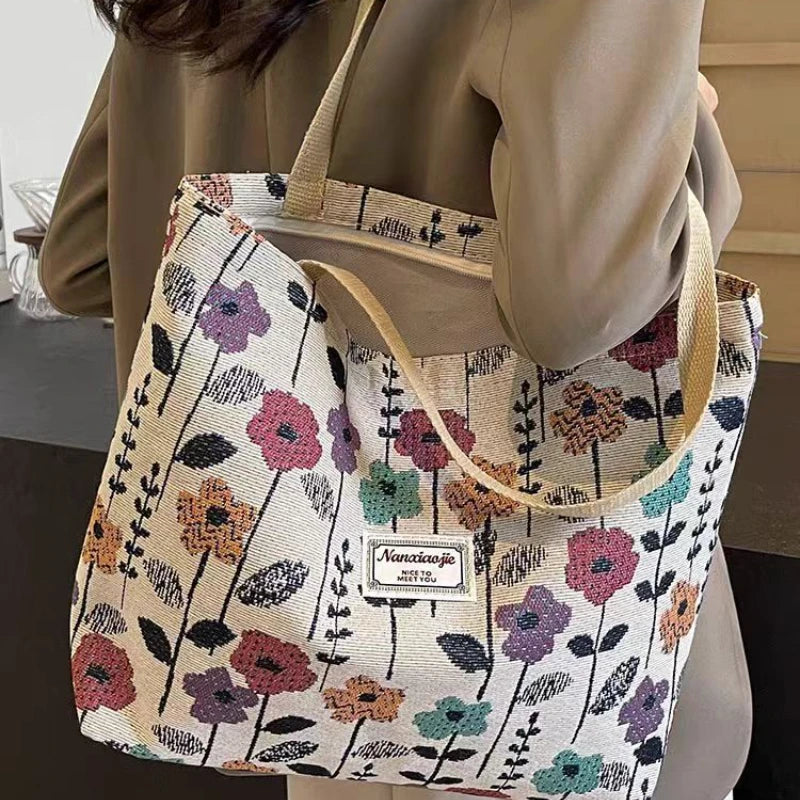Large Capacity Niche Single Shoulder Bag for Women, Ins Style Canvas Bag, Tote Bag for Class, Commuting Bag