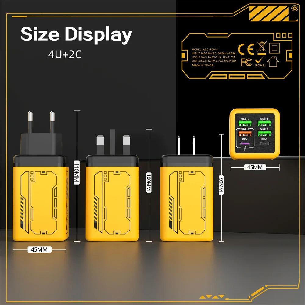 USB A Charger 240W Type C PD Quick Charger Fast Charging Muti Ports Mobile Phone Wall Adapter For iPhone Samsung Xiaomi Huawei