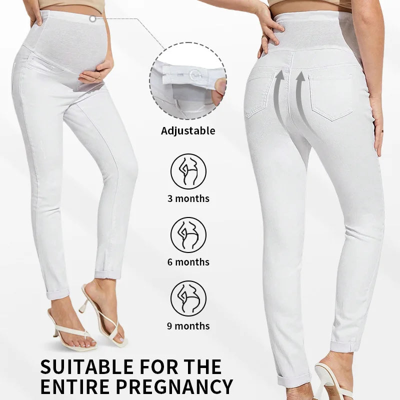 Pregnant Women's Jeans - High-Waisted  Padded  Elasticated Maternity Pants