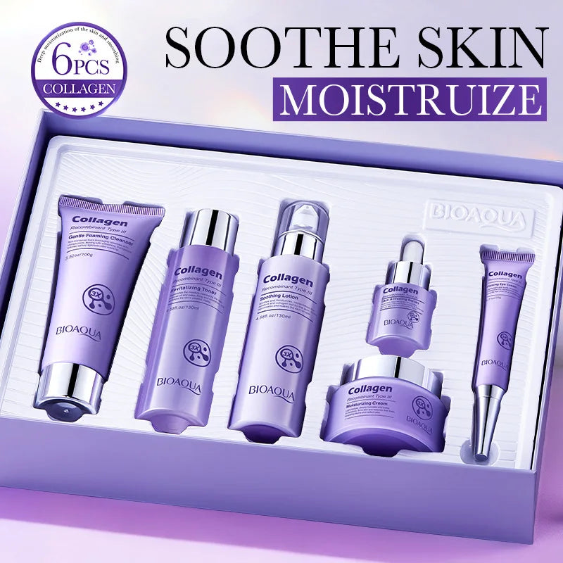 Anti-Wrinkle Skincare Six-Piece Set Collagen Anti-Aging And Firming Skincare Including Eye Cream Face Cream, Toner Lotion Serum