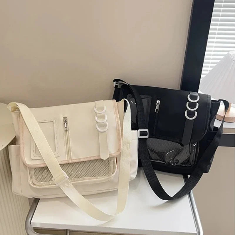 Japanese Harajuku School Bags for Girls New Transparent Itabag Shoulder Crossbody Bag DIY Badges Display Plate Ita Bag