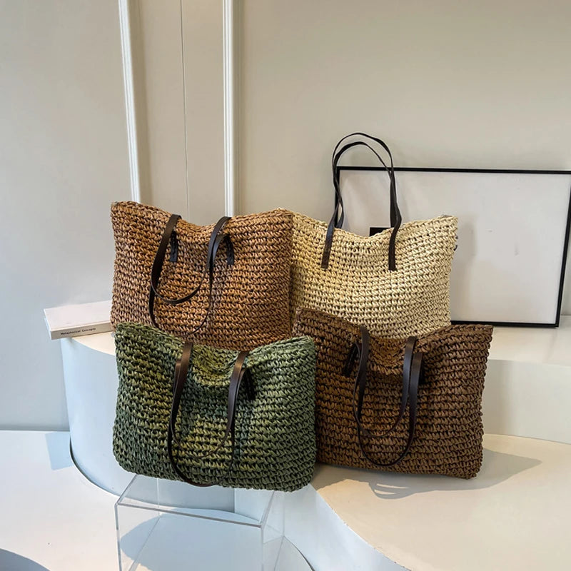 Straw Woven Tote Bags Casual Large Luxury Design Capacity Handbag Beach Shoulder Simple Women's Bag Shopping Summer bolsos