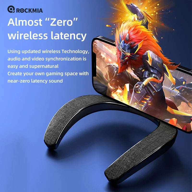 Rockmia EBS-905 6w Wearable Neckband Speaker Bluetooth 5.0  Hands-free Ear-Free for TV Game Play  Home Outdoor Use TF  Card
