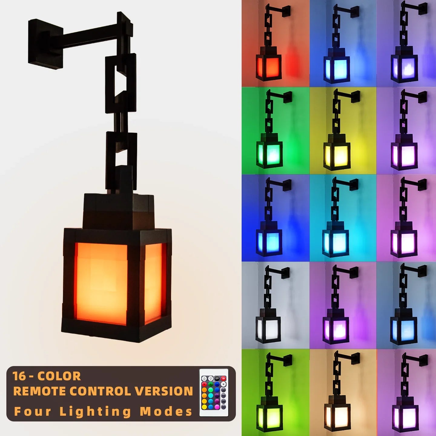 2026 Pixel Style Night Light Portable Lantern Tabletop Ornament 16 Colors RGB Remote DIY Interior Decoration Atmosphere Light