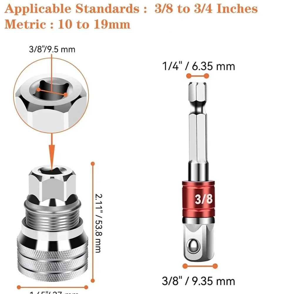 Adjustable Socket 3/8-3/4'' Universal Electric Wrench Sleeve Converter 10-19mm Socket Multifunctional Maintenance Drive Tool