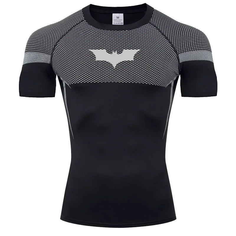 Bat Graphic Compression Shirts for Men Short Sleeve Rash Guard Gym Workout Running Tshirt Summer Athletic Quick Dry Tees Tops